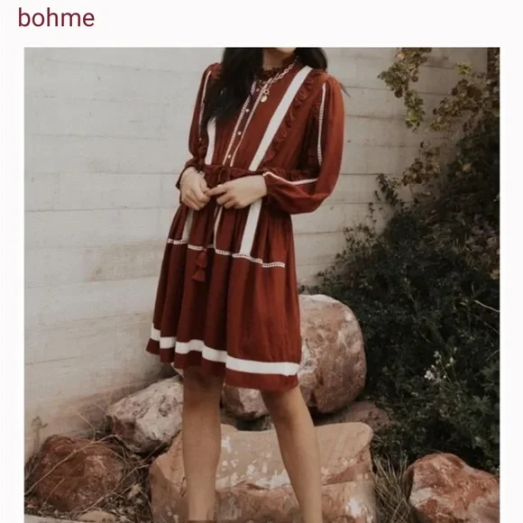 bohme | Dresses | Bohme Zoe Dress With Ruffles And Lace | Poshmark